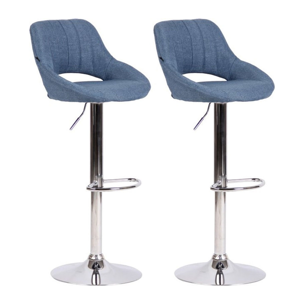 CLP Barhocker 2er Set Milet Modern in Blau, höhenverstellbare Barstühle mit Lehne, gepolsterte Stoffbezüge und Metallgestell, drehbar - Bild 1