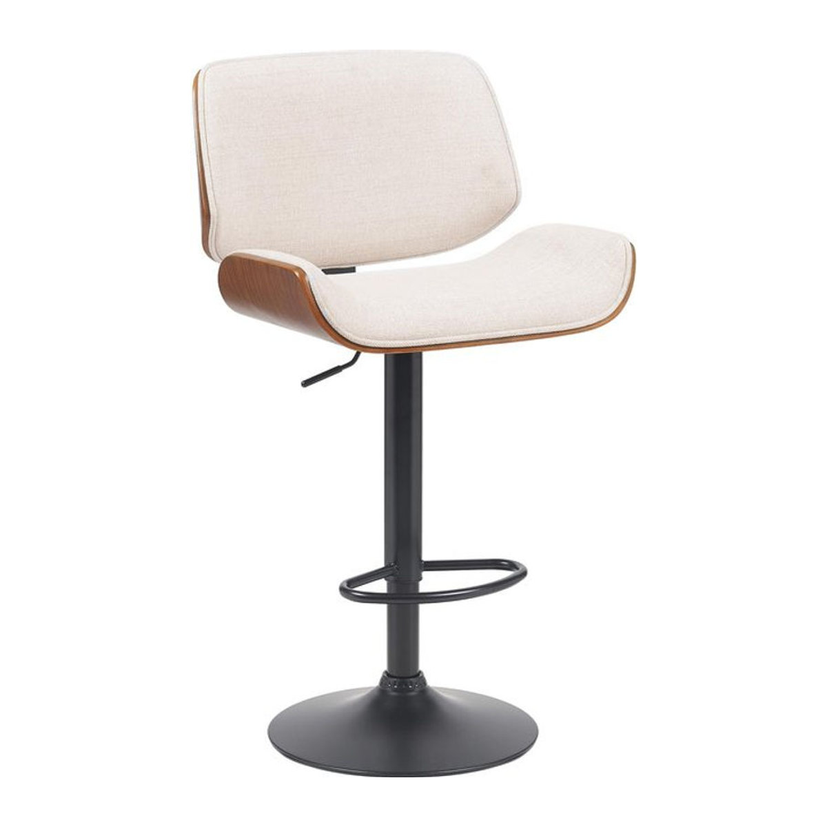 CLP Barhocker Beverley modern, höhenverstellbarer Barstuhl mit Lehne und Fußstütze, Stoff und Holz, Beige/Nussbaum - Bild 1