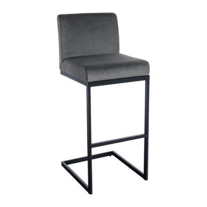 CLP Barhocker Hopewell Freischwinger mit Samtbezug und Metallgestell in Grau und Schwarz