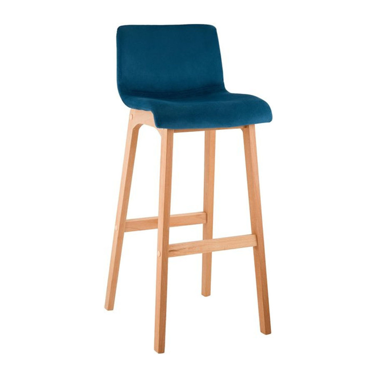 CLP Barhocker Hover mit Lehne aus Holz und Samtbezug in Blau und Natur, Sitzhöhe: 77 cm - Bild 1