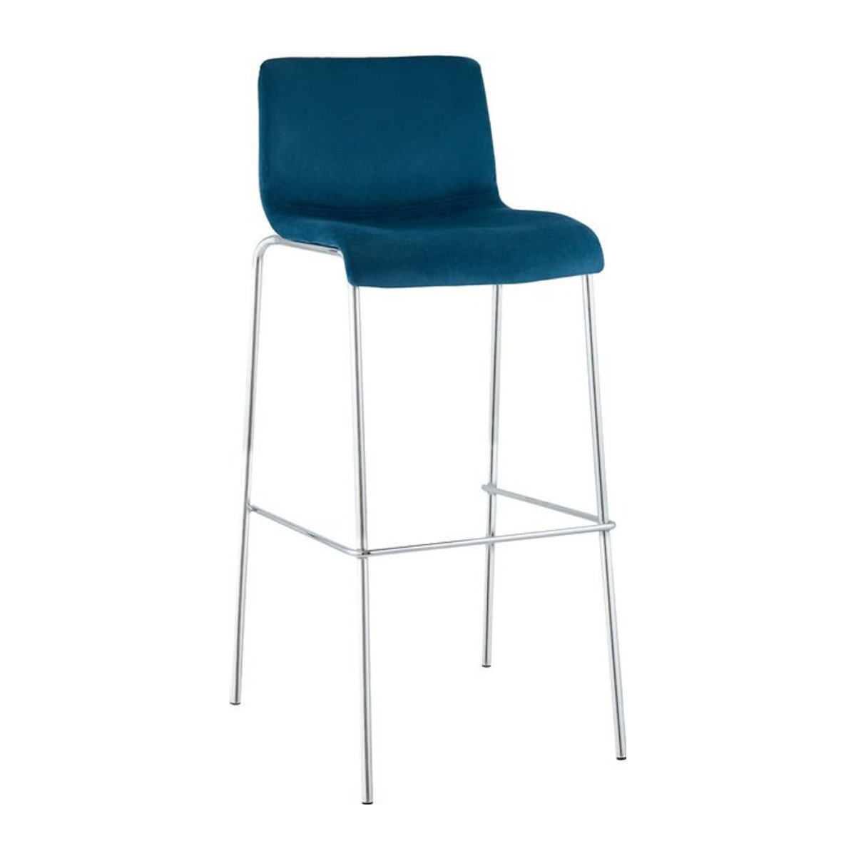 CLP Barhocker Hover Modern mit Lehne aus Samt in Blau und Chrom-Metallgestell - Bild 1