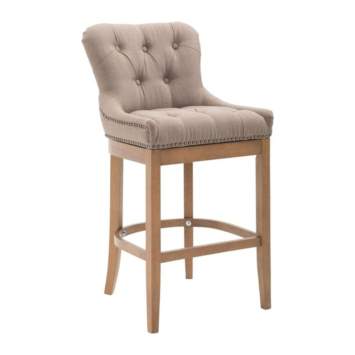 CLP Barhocker Lakewood gepolsterter Tresenstuhl mit Stoffbezug in Beige und Holzgestell - Bild 1
