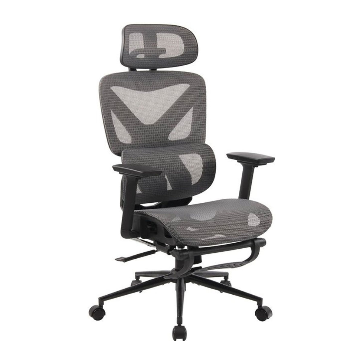 CLP Bürostuhl Reston Ergonomischer Schreibtischstuhl mit Fußstütze, 3D-Kopfstütze und verstellbarer Rückenlehne in Grau mit Mesh-Rückenlehne - Bild 1
