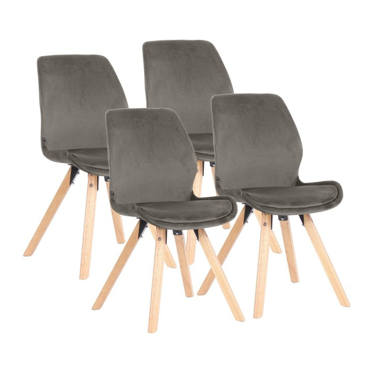 CLP Esszimmerstuhl 4er Set Luna gepolstert in Grau mit Holzbeinen im skandinavischen Design - Bild 1