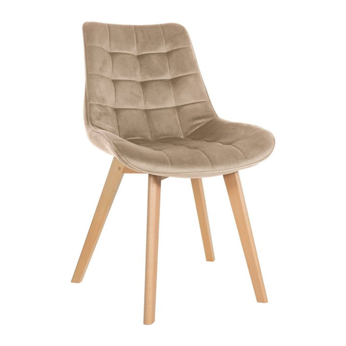 CLP Esszimmerstuhl Brook in Beige mit Samtbezug und Steppmuster sowie Holzgestell im skandinavischen Design - Bild 1