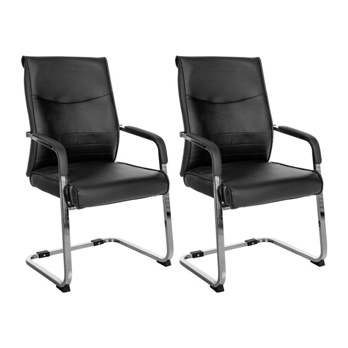 CLP Esszimmerstühle 2er Set Hobart, ergonomische Freischwinger mit Armlehnen, gepolstert, Schwarz, Metallgestell - Bild 1