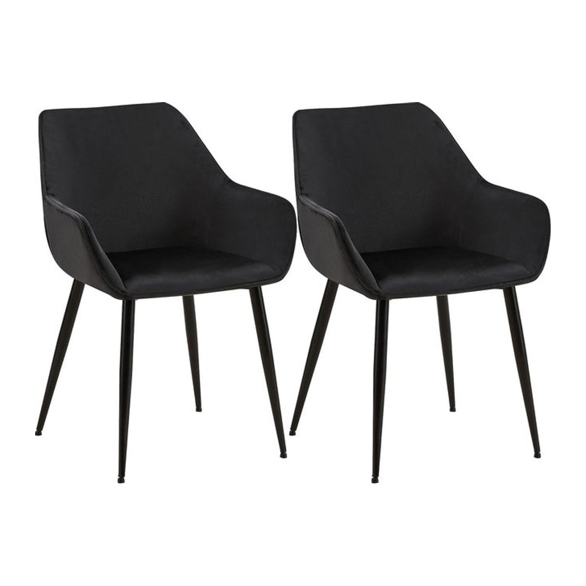 CLP Esszimmerstühle 2er Set Luena gepolsterte Küchenstühle mit Lehne und schwarzem Metallgestell in Schwarz Modern - Bild 1