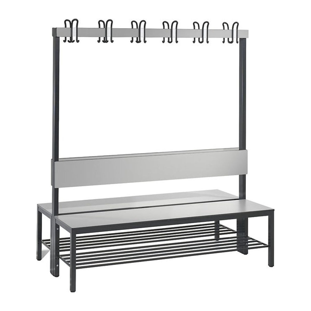 CLP Garderobenbank Basic Plus, 2-seitig mit Rückenlehne und Schuhrost, Farbe: Silber/Anthrazit/Grau, Breite: 150 cm - Bild 1