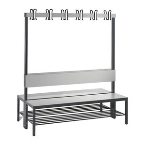 CLP Garderobenbank Basic Plus, 2-seitig mit Rückenlehne und Schuhrost, Farbe: Silber/Anthrazit/Grau, Breite: 150 cm
