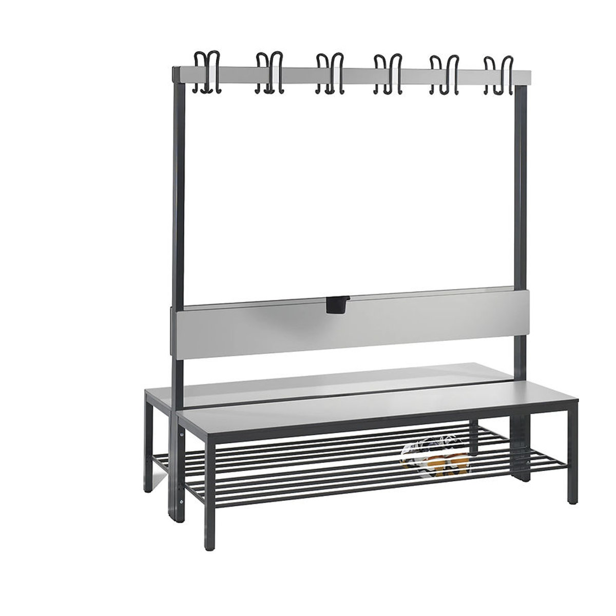 CLP Garderobenbank Basic Plus, 2-seitig mit Rückenlehne und Schuhrost, Farbe: Silber/Anthrazit/Grau, Breite: 150 cm - Bild 2