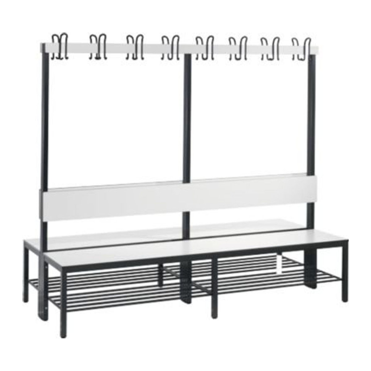 CLP Garderobenbank Basic Plus 2-seitig mit Rückenlehne und Schuhrost, Weiß/Schwarzgrau, B: 196 cm - Bild 1