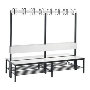 CLP Garderobenbank Basic Plus 2-seitig mit Rückenlehne und Schuhrost, Weiß/Schwarzgrau, B: 196 cm