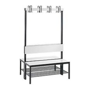 CLP Garderobenbank Basic Plus mit Rückenlehne und Schuhrost, Weiß/Schwarzgrau, Breite: 100 cm