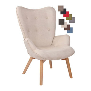 CLP Lounger Durham Ohrensessel mit Stoffbezug in Beige und Buchenholzgestell im skandinavischen Design