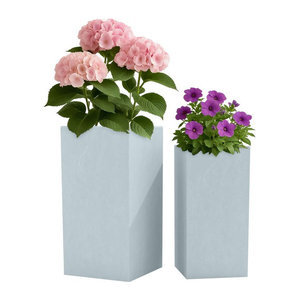 CLP Pflanzkübel 2er Set in Steinoptik Weiß und Ton für innen und außen, eckige XXL Blumenkübel wetterbeständig und frostsicher