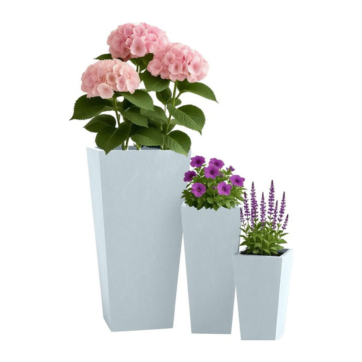 CLP Pflanzkübel 3er Set in Steinoptik, quadratische Outdoor Blumenkübel XXL in Weiß, wetterbeständig und frostsicher - Bild 1