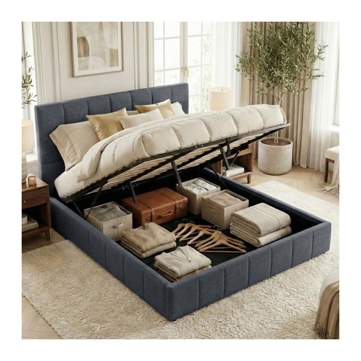 CLP Polsterbett Ladia mit Stauraum und Lift-Mechanismus, modernes Doppelbett mit Stoffbezug - Bild 1