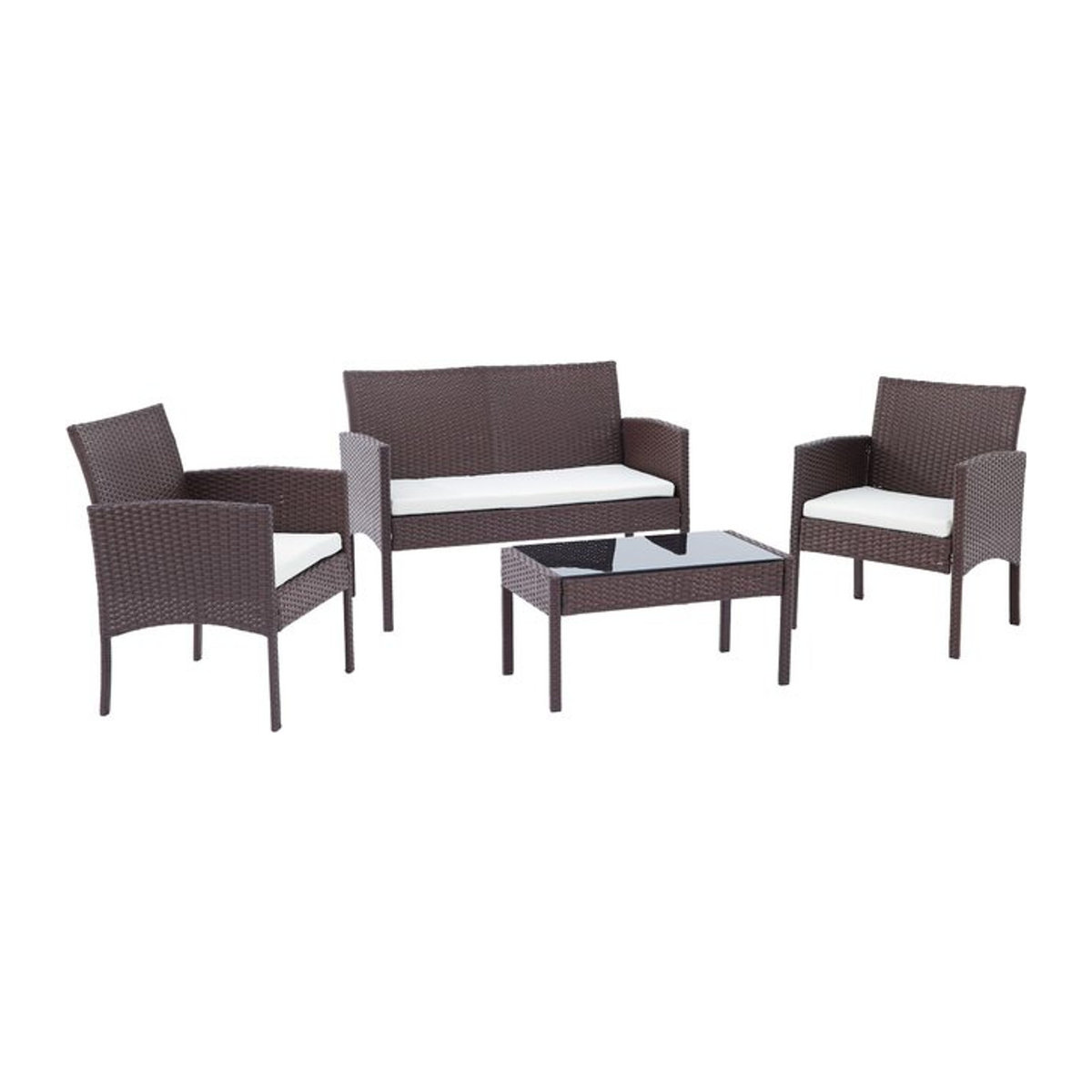 CLP Polyrattan Sitzgruppe Ramunda Lounge-Set aus PE-Rattan in Braun mit Tisch, Sesseln, Bank und Sitzkissen - Bild 1