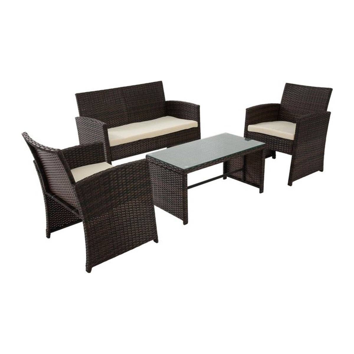 CLP Polyrattan Sitzgruppe Toruba Lounge-Set aus PE-Rattan in Braun mit Tisch, Sesseln, Sofa und Sitzkissen - Bild 1