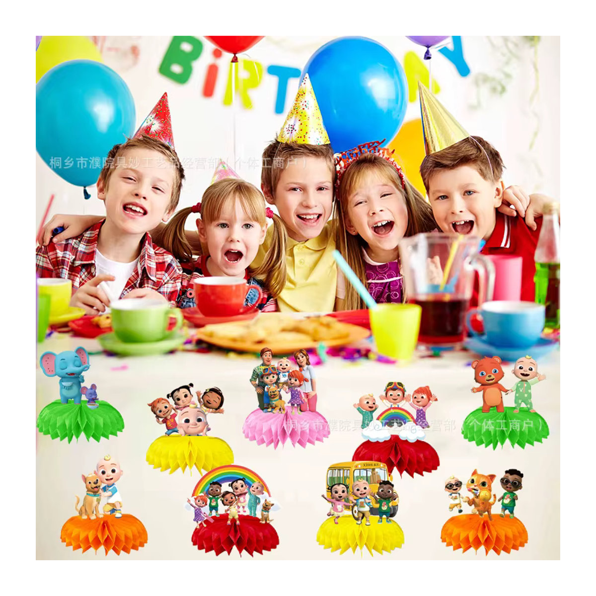 Cocomelon Honeycomb Desktop Decor 3D mehrfarbige Papier Waben Dekoration für Kinder Geburtstage - Bild 2
