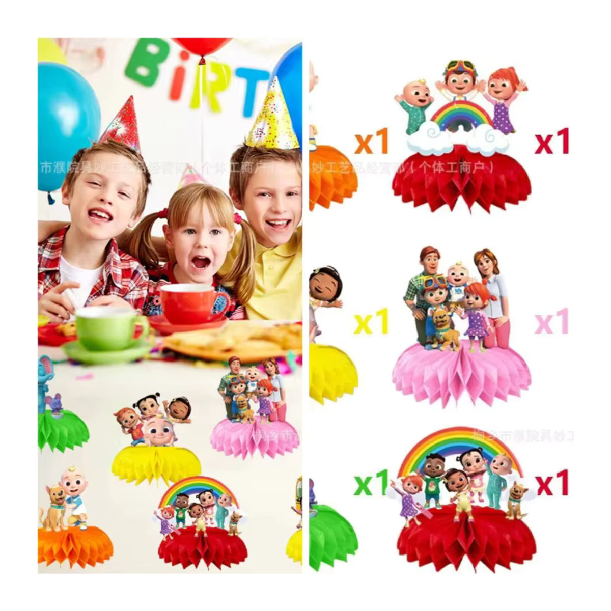 Cocomelon Honeycomb Desktop Decor 3D mehrfarbige Papier Waben Dekoration für Kinder Geburtstage - Bild 5