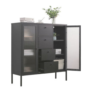 Coemo Highboard Paris Modern Schwarz Metall und Glas mit 4 Schubladen B/T/H: 105 x 35 x 110 cm
