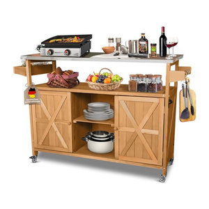 Coemo Servierwagen Grillstation James L Kücheninsel aus Holz in Natur im Landhausstil, B: 138 cm, T: 47 cm, H: 92 cm