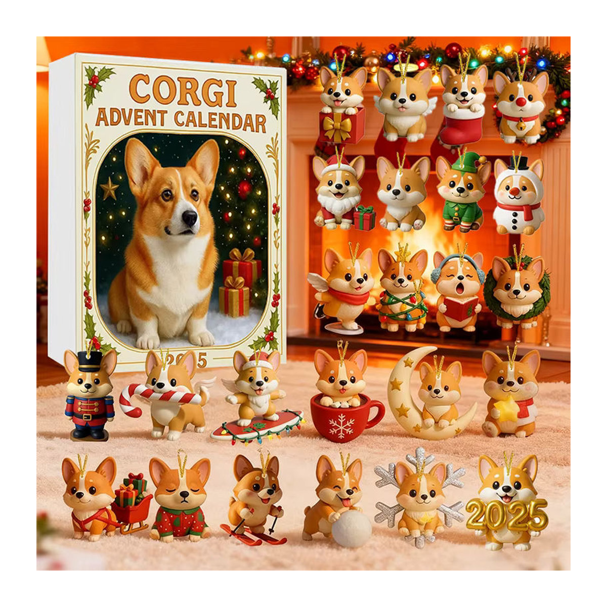 Coigi Adventskalender 2025 mit 24 Tagen Countdown und niedlichen Corgi-Mini-Ornamenten als Weihnachtsdekoration in Multicolor und Weiß - Bild 5