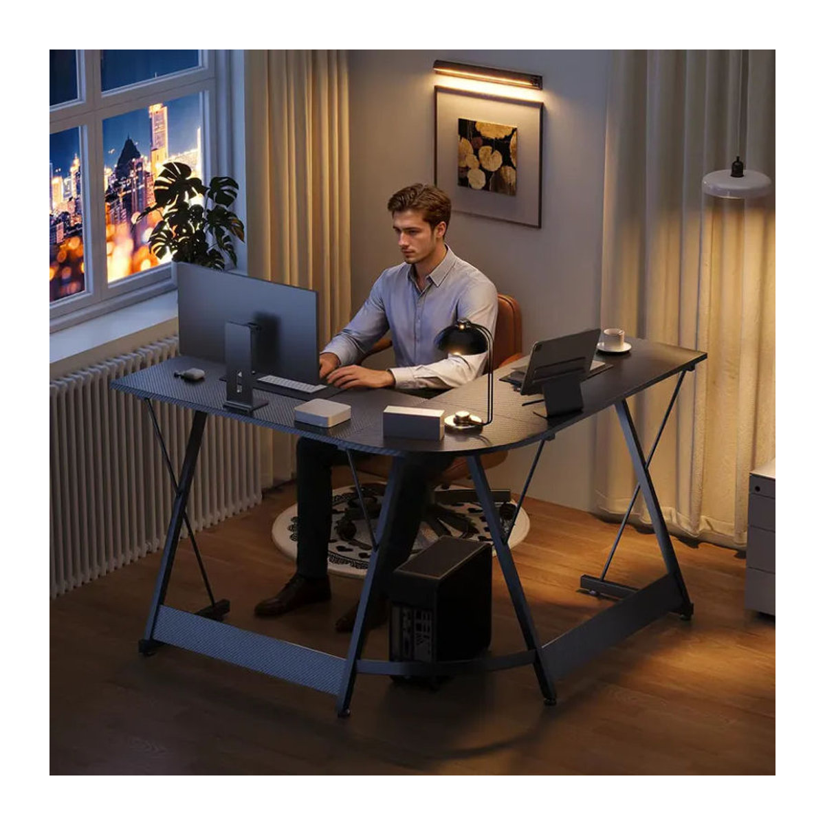 Coleshome Gaming Schreibtisch in L-Form aus Metall mit Kohlefaser-Optik, Schwarz, B/T: 120 x 120 cm - Bild 2