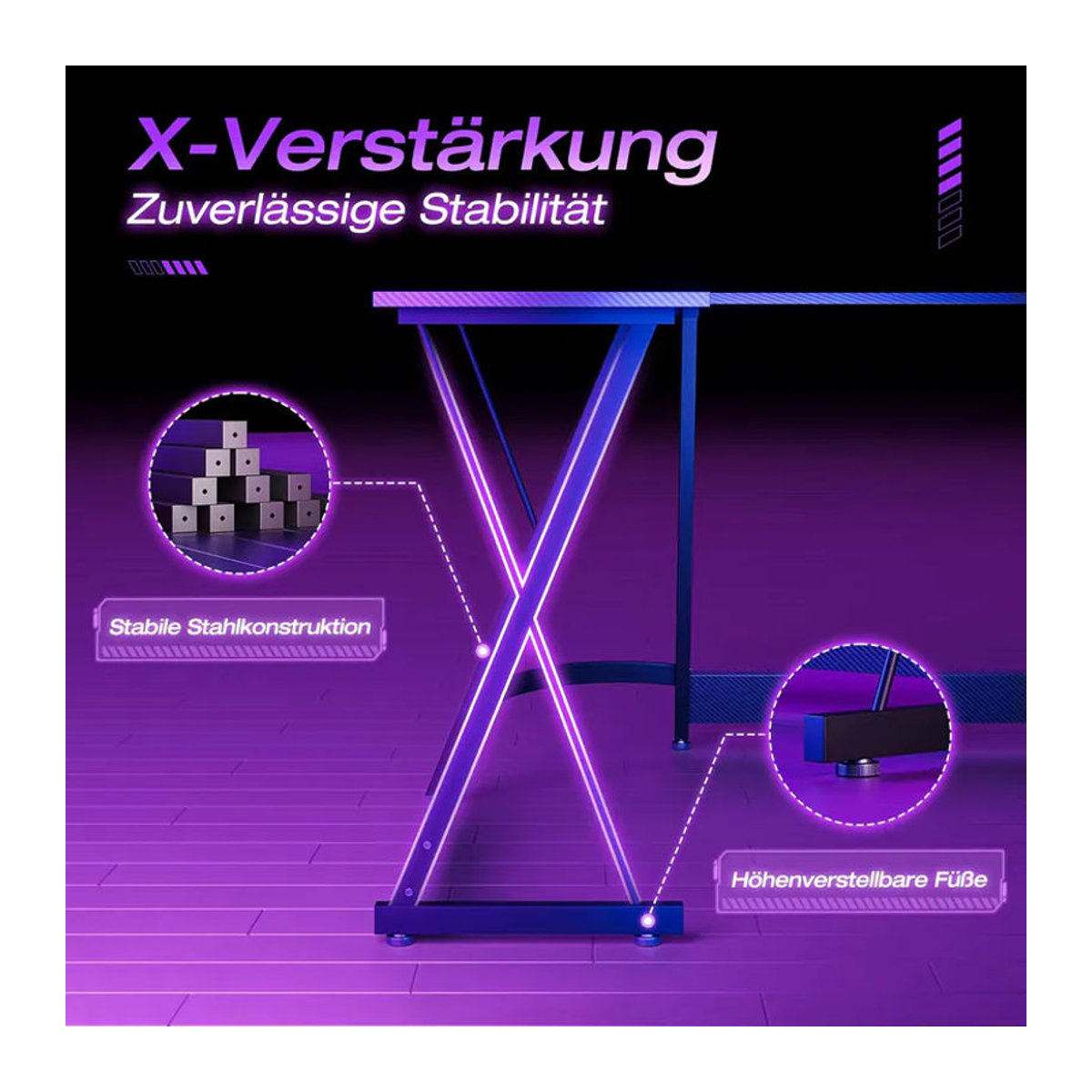 Coleshome Gaming Schreibtisch in L-Form aus Metall mit Kohlefaser-Optik, Schwarz, B/T: 120 x 120 cm - Bild 3