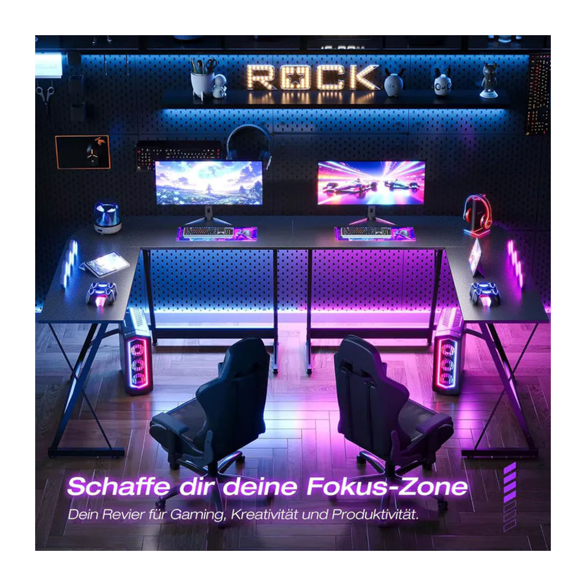 Coleshome Gaming Schreibtisch in L-Form aus Metall mit Kohlefaser-Optik, Schwarz, B/T: 120 x 120 cm - Bild 4