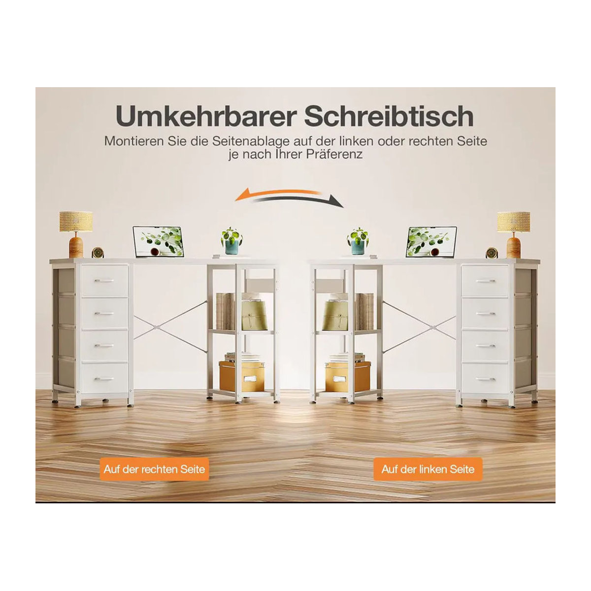 Coleshome Moderner Schreibtisch mit 4 Schubladen und Regalen in Weiß, B: 100 cm, T: 40 cm - Bild 4