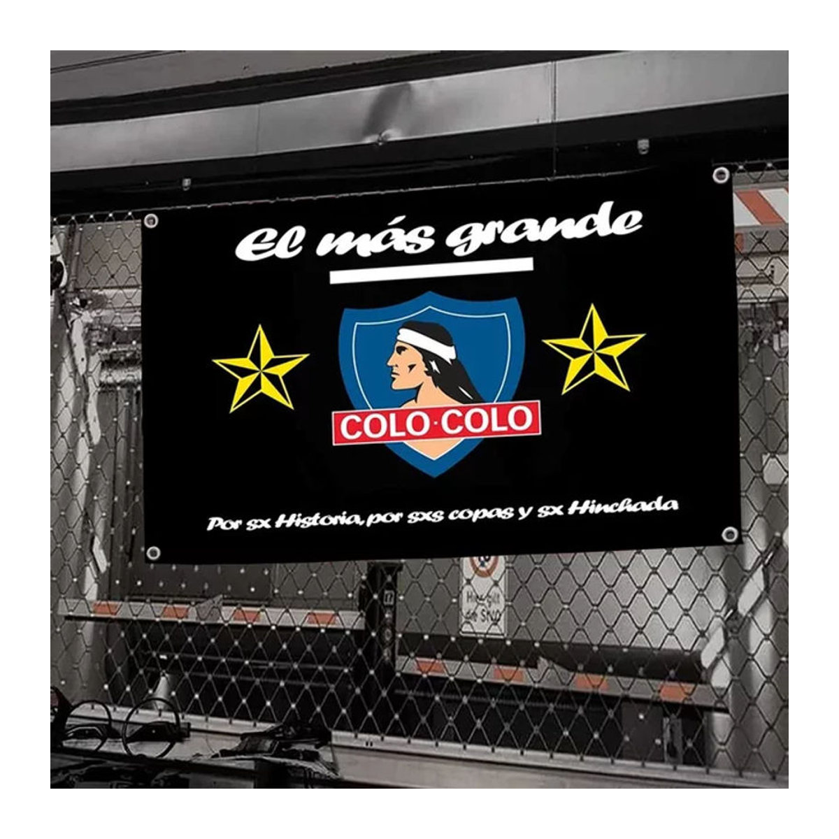 Colo-Colo Sportflagge aus Textil in Schwarz mit vier Ösen zur Aufhängung, rechteckiges Banner für Outdoor und Dekoration - Bild 1
