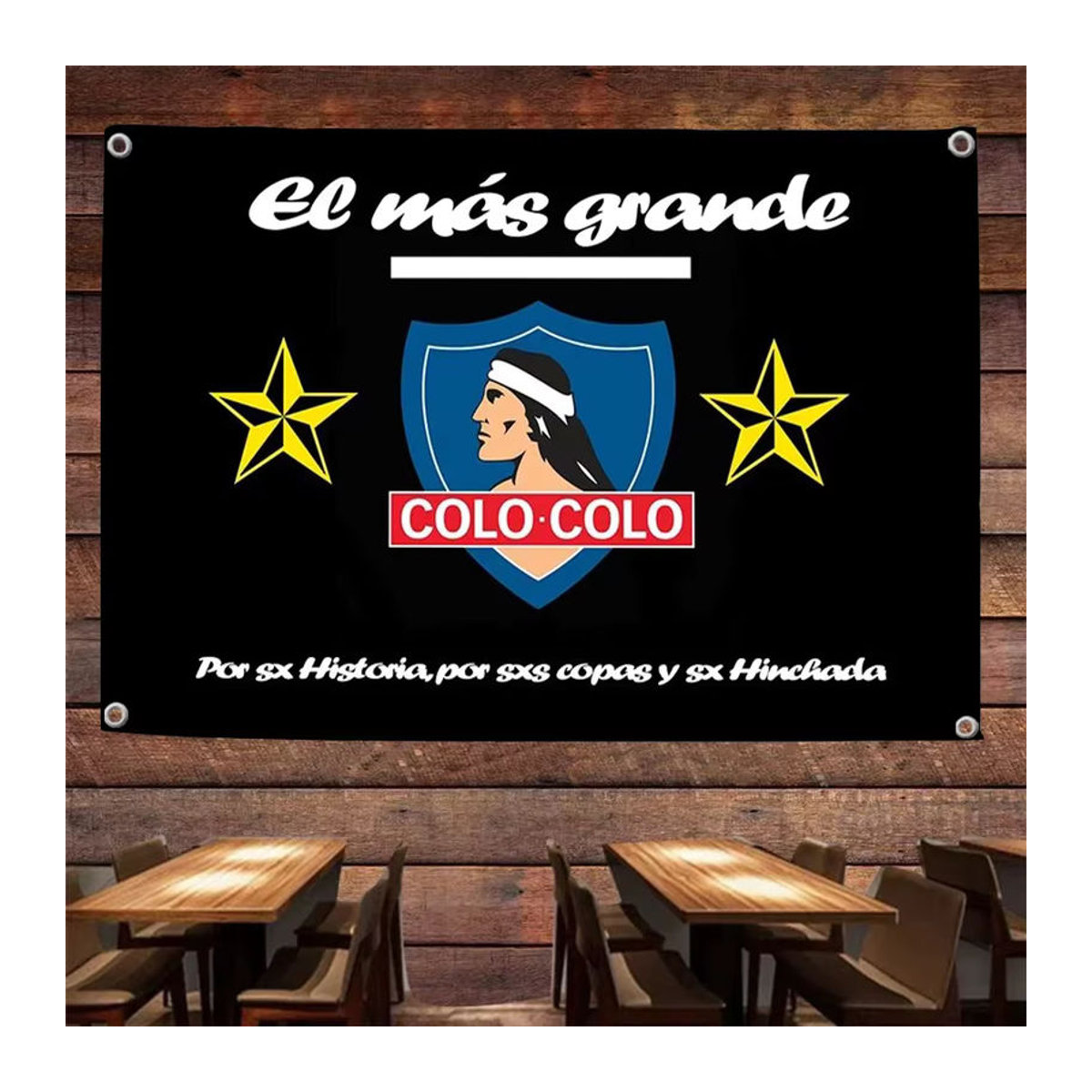 Colo-Colo Sportflagge aus Textil in Schwarz mit vier Ösen zur Aufhängung, rechteckiges Banner für Outdoor und Dekoration - Bild 2