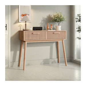 Comanlai Konsolentisch aus Holz in Natur, skandinavischer Beistelltisch mit 2 Schubladen, B/T/H: 100 x 35 x 80 cm