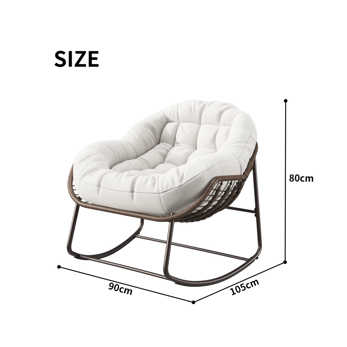 Comanlai Outdoor-Rattan-Schaukelstuhl mit gepolstertem Kissen und Drehsitz, Loungesessel aus Polyrattan für Garten und Balkon, Grün/Weiß - Bild 2