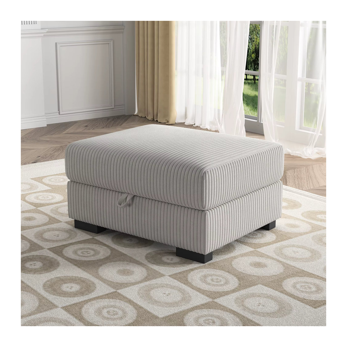 Comanlai Polsterhocker Ottomane mit großem Stauraum aus Cordstoff in Grau und Beige - Bild 5
