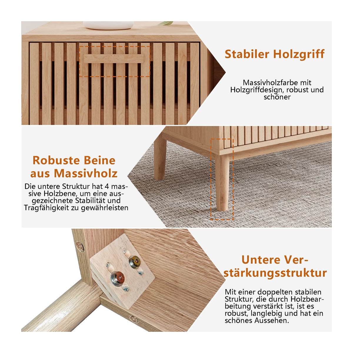 Comanlai Rattan Sofatisch in Braun und Beige mit Schublade und offenem Fach im Retro Boho-Stil - Bild 3