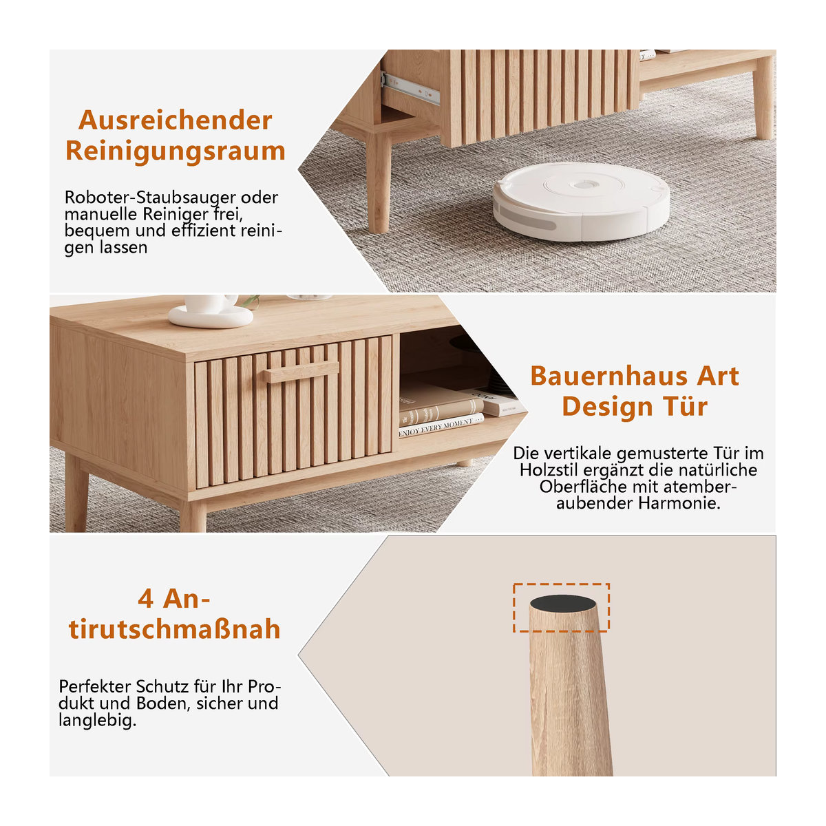 Comanlai Rattan Sofatisch in Braun und Beige mit Schublade und offenem Fach im Retro Boho-Stil - Bild 5