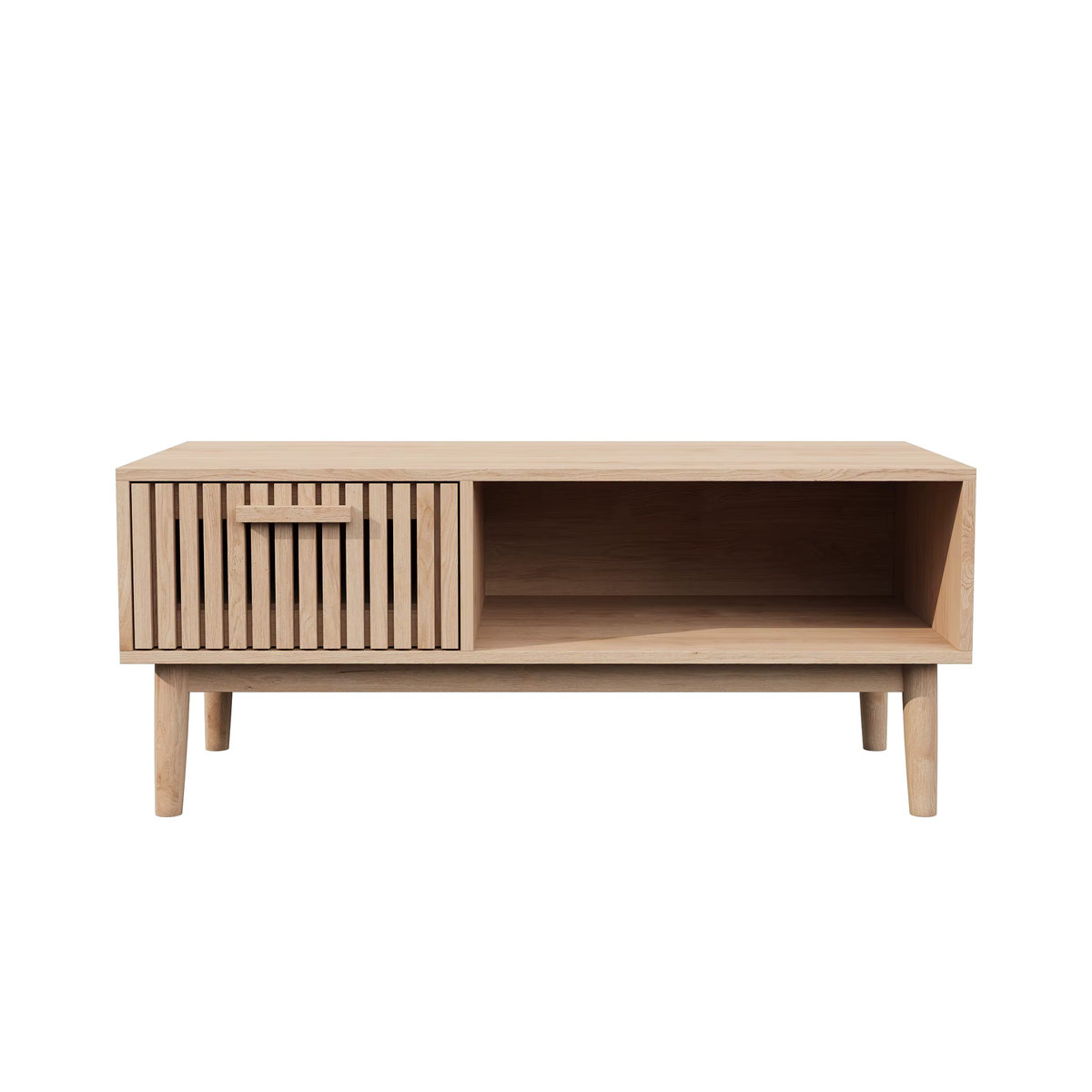 Comanlai Rattan Sofatisch in Braun und Beige mit Schublade und offenem Fach im Retro Boho-Stil - Bild 7