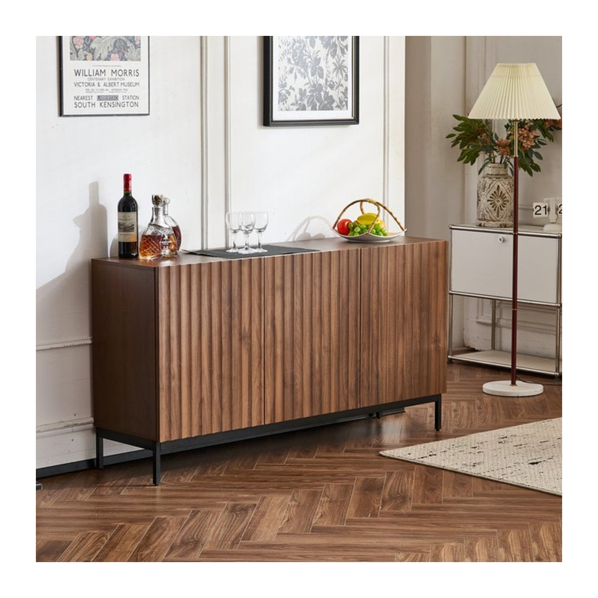 Comanlai Sideboard aus dunkelbrauner Eiche mit 3D-Wellen-Design und griffloser Push-to-Open Funktion im modernen europäischen Stil - Bild 1