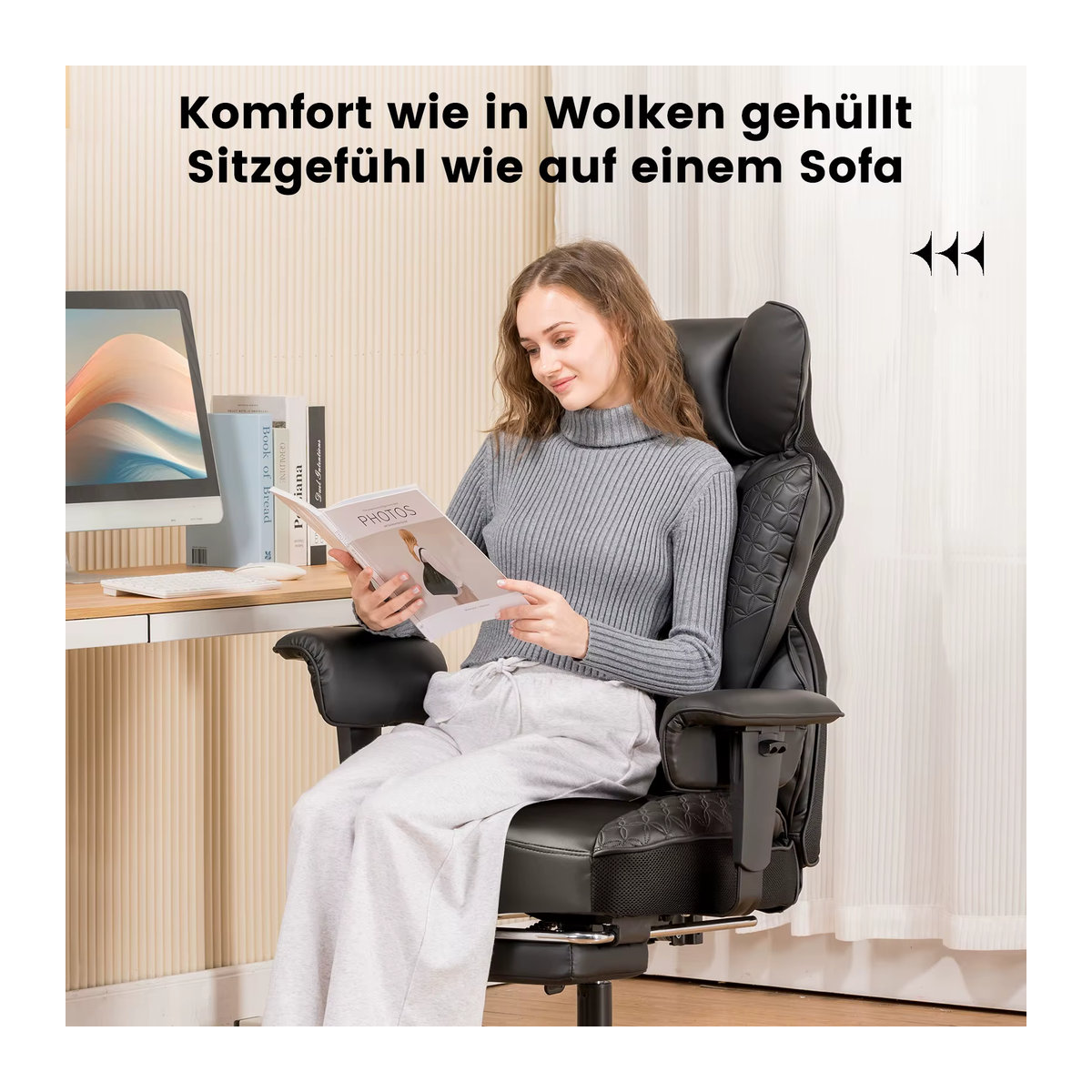 COMHOMA Gaming Stuhl ergonomischer Bürostuhl mit verstellbaren Armlehnen und Taschenfederkern-Lendenwirbelstütze in Schwarz und Braun - Bild 2
