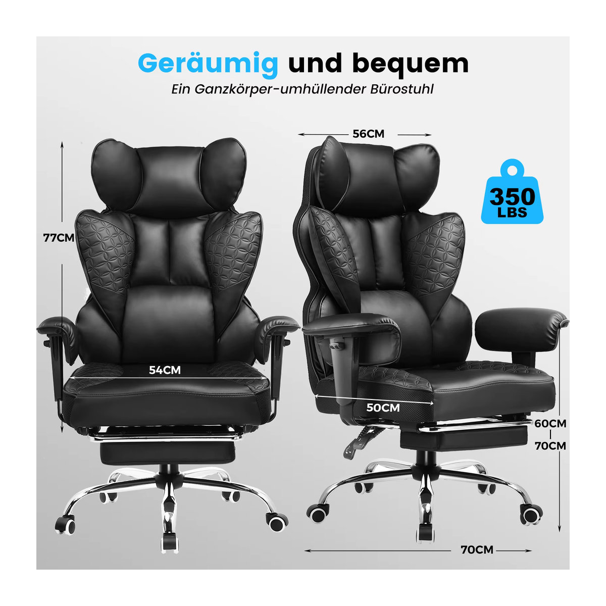 COMHOMA Gaming Stuhl ergonomischer Bürostuhl mit verstellbaren Armlehnen und Taschenfederkern-Lendenwirbelstütze in Schwarz und Braun - Bild 6