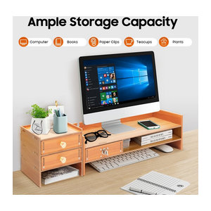 Computer-Aufbewahrungsregal aus Holz in Braun mit 3 Schubladen und Monitorständer als Büro-Desktop-Organizer