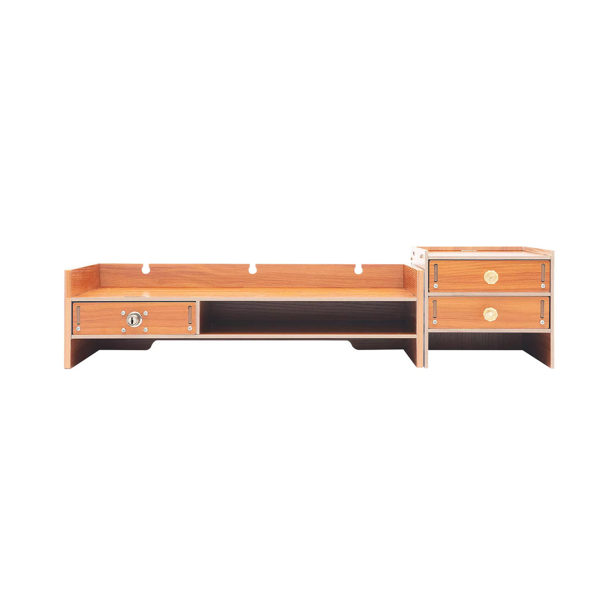 Computer-Aufbewahrungsregal aus Holz in Braun mit 3 Schubladen und Monitorständer als Büro-Desktop-Organizer - Bild 2