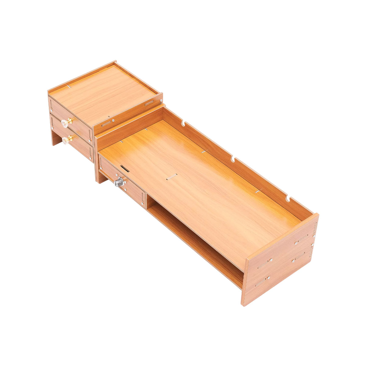 Computer-Aufbewahrungsregal aus Holz in Braun mit 3 Schubladen und Monitorständer als Büro-Desktop-Organizer - Bild 4