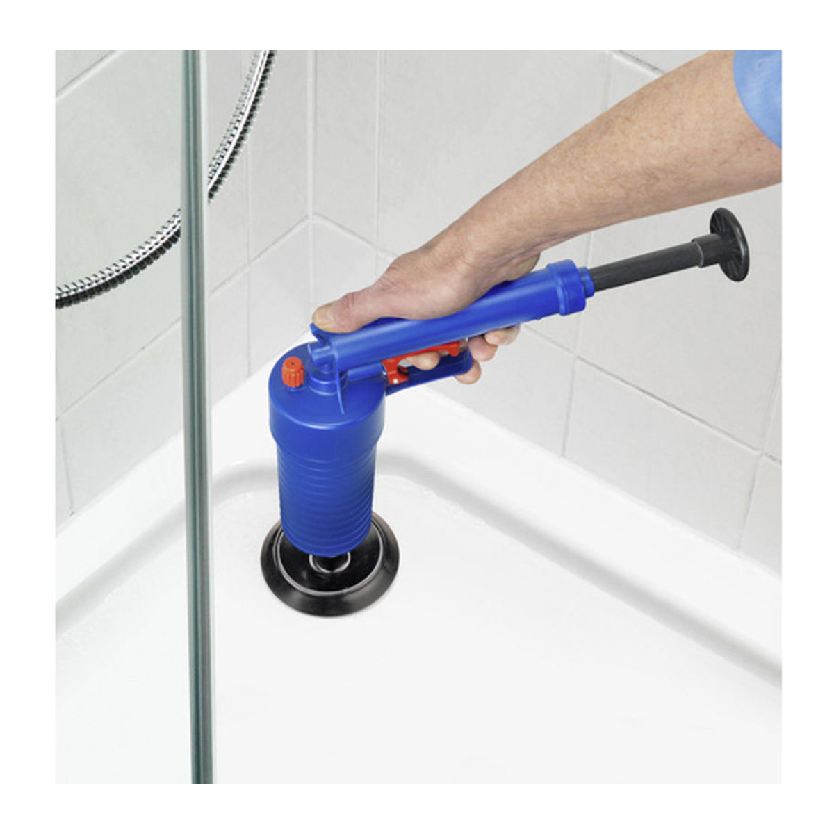 CON:P Rohrreinigungspistole aus Kunststoff in Blau inklusive 3 Abfluss-Aufsätzen und 1 WC-Aufsatz - Bild 3