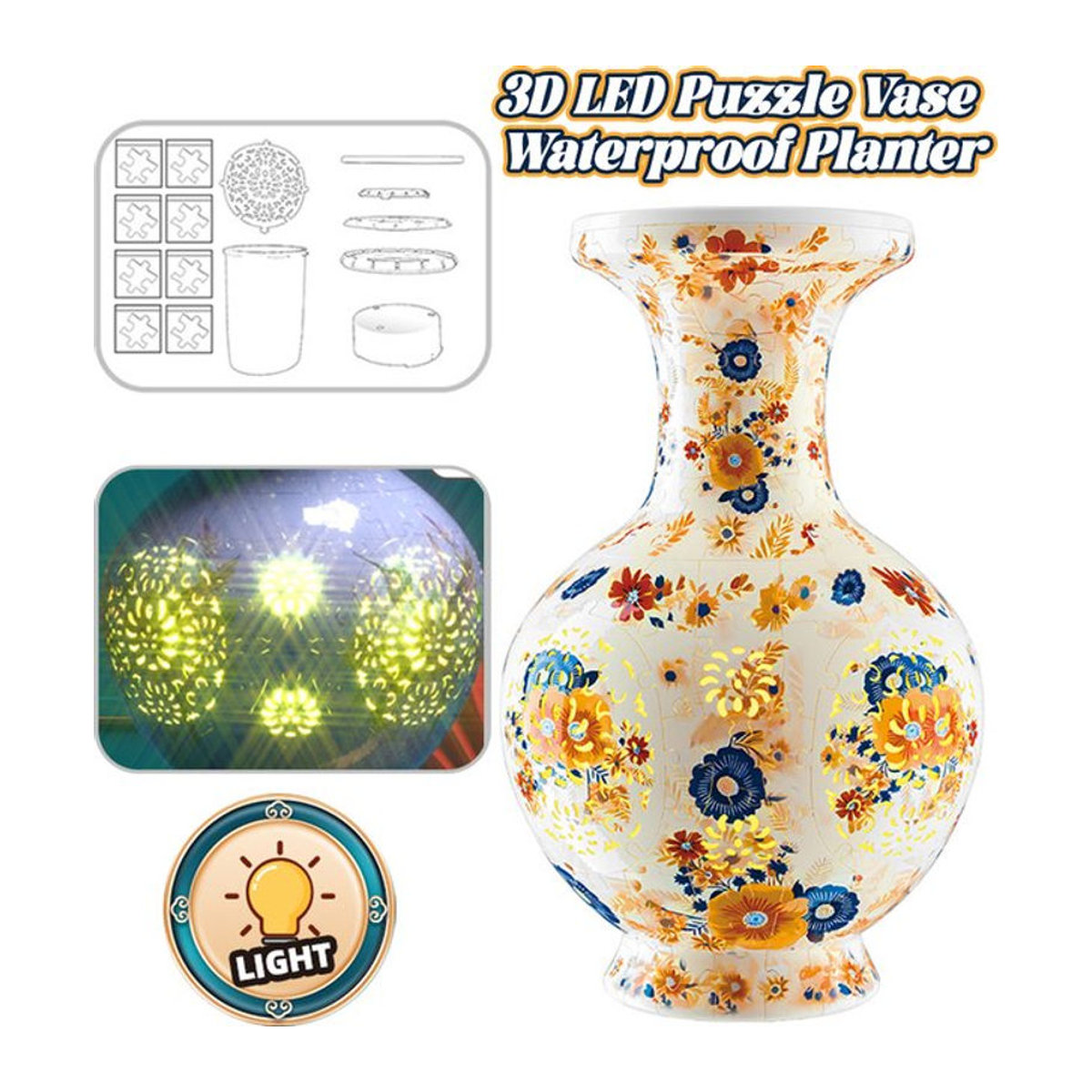 CONUSEA Porzellan Blumenvase mit floralem Design in Weiß als DIY 3D Puzzle Lernspielzeug und Dekoration für Erwachsene - Bild 1