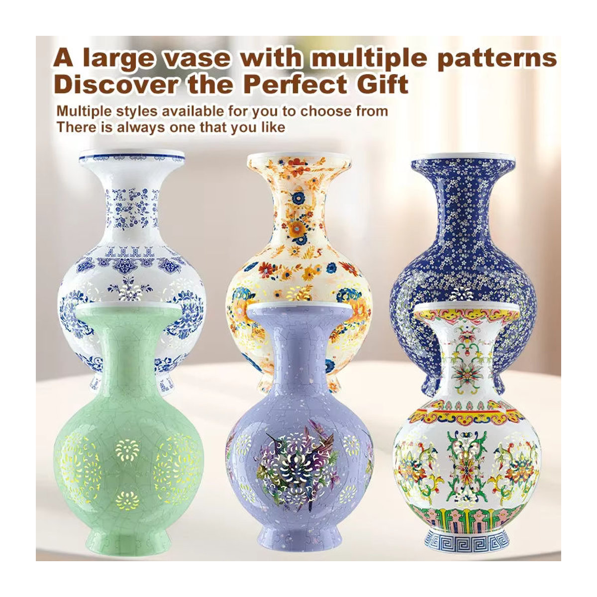 CONUSEA Porzellan Blumenvase mit floralem Design in Weiß als DIY 3D Puzzle Lernspielzeug und Dekoration für Erwachsene - Bild 3