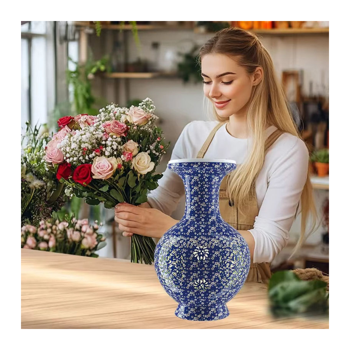 CONUSEA Porzellan Blumenvase mit floralem Design in Weiß als DIY 3D Puzzle Lernspielzeug und Dekoration für Erwachsene - Bild 4